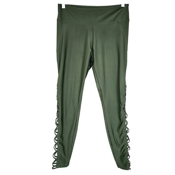 Medium Green Laced Up Leggings - Picture 1 of 3